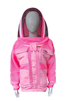 Pink 3 Layer Mesh Ventilated Beekeeping Jacket With Fencing Veil & Round Hat Veil - Premium Jackets