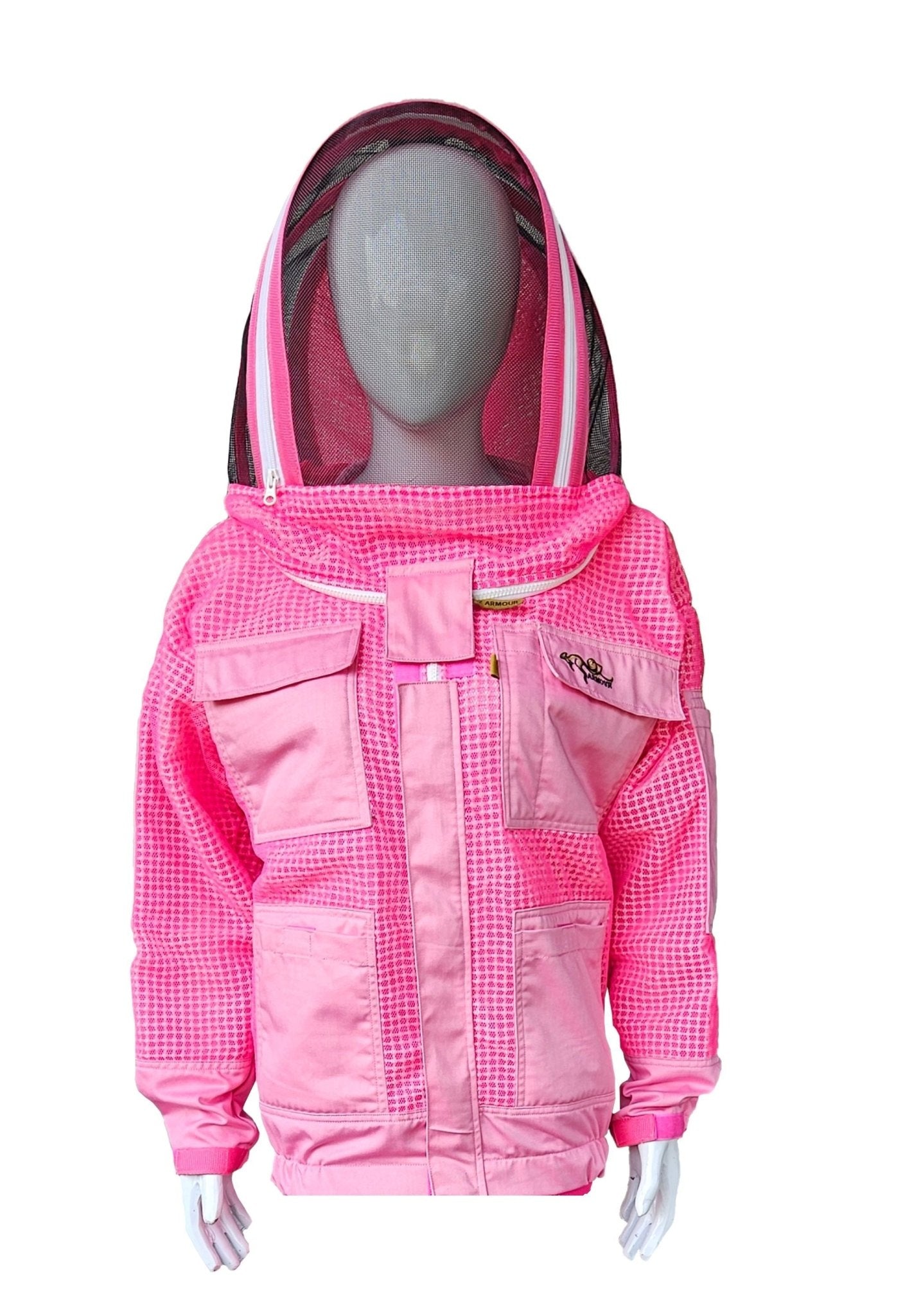 Pink 3 Layer Mesh Ventilated Beekeeping Jacket With Fencing Veil & Round Hat Veil - Premium Jackets