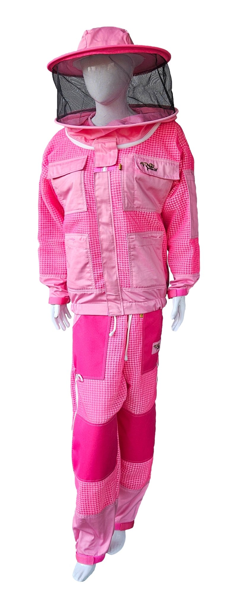 Pink 3 Layer Mesh Ventilated Beekeeping Jacket With Fencing Veil & Round Hat Veil - Premium Jackets