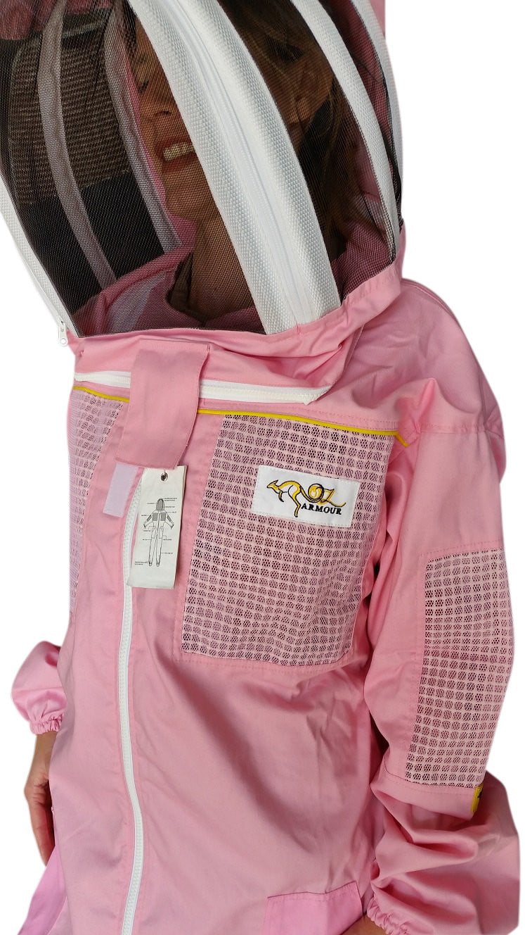 Pink Poly Cotton Semi Ventilated Beekeeping Suit With Fencing Veil & Round Hat Veil - Premium Adult Suits