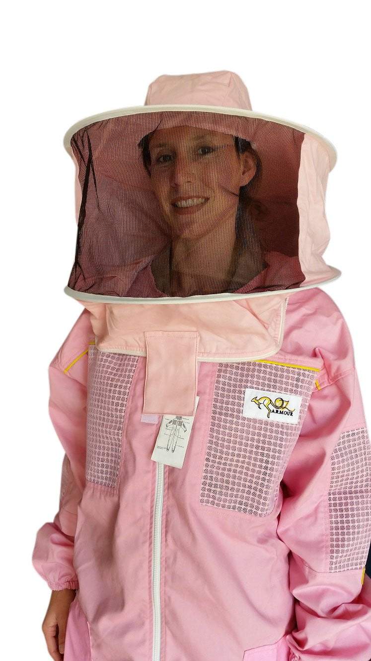 Pink Poly Cotton Semi Ventilated Beekeeping Suit With Fencing Veil & Round Hat Veil - Premium Adult Suits