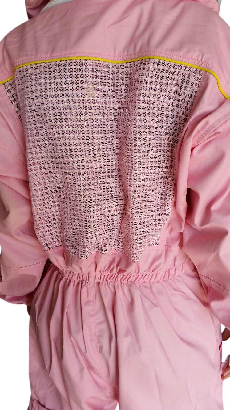 Pink Poly Cotton Semi Ventilated Beekeeping Suit With Fencing Veil & Round Hat Veil - Premium Adult Suits
