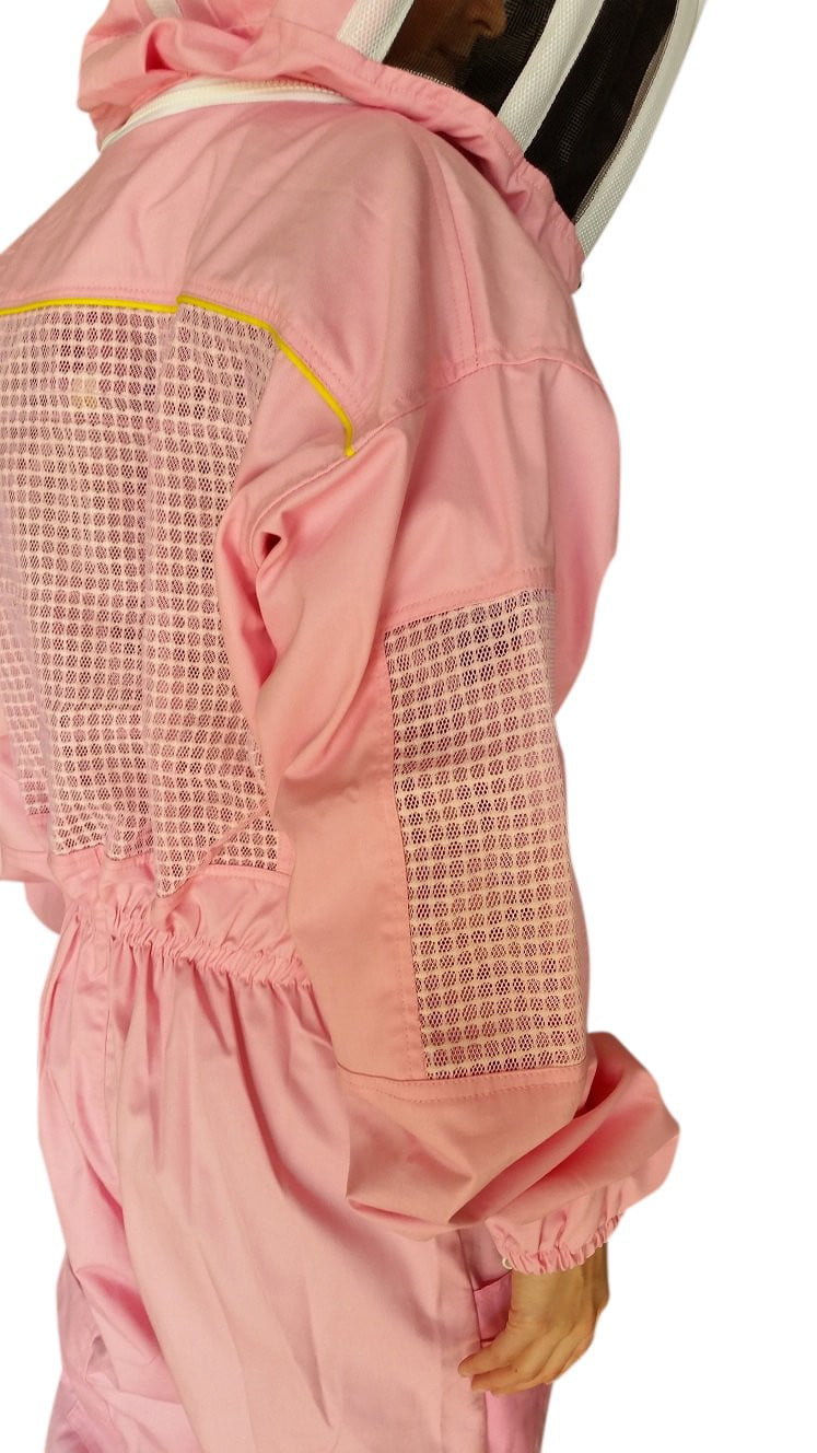Pink Poly Cotton Semi Ventilated Beekeeping Suit With Fencing Veil & Round Hat Veil - Premium Adult Suits