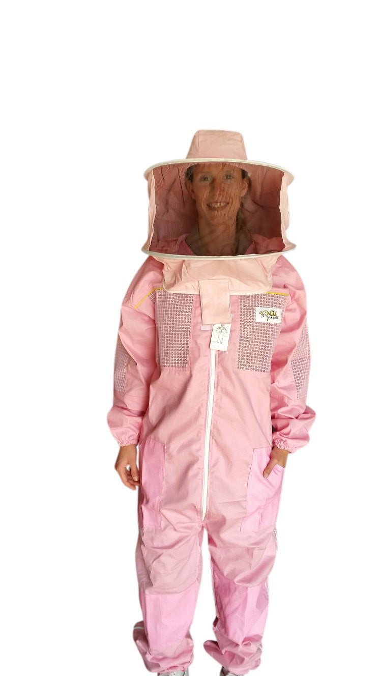 Pink Poly Cotton Semi Ventilated Beekeeping Suit With Fencing Veil & Round Hat Veil - Premium Adult Suits