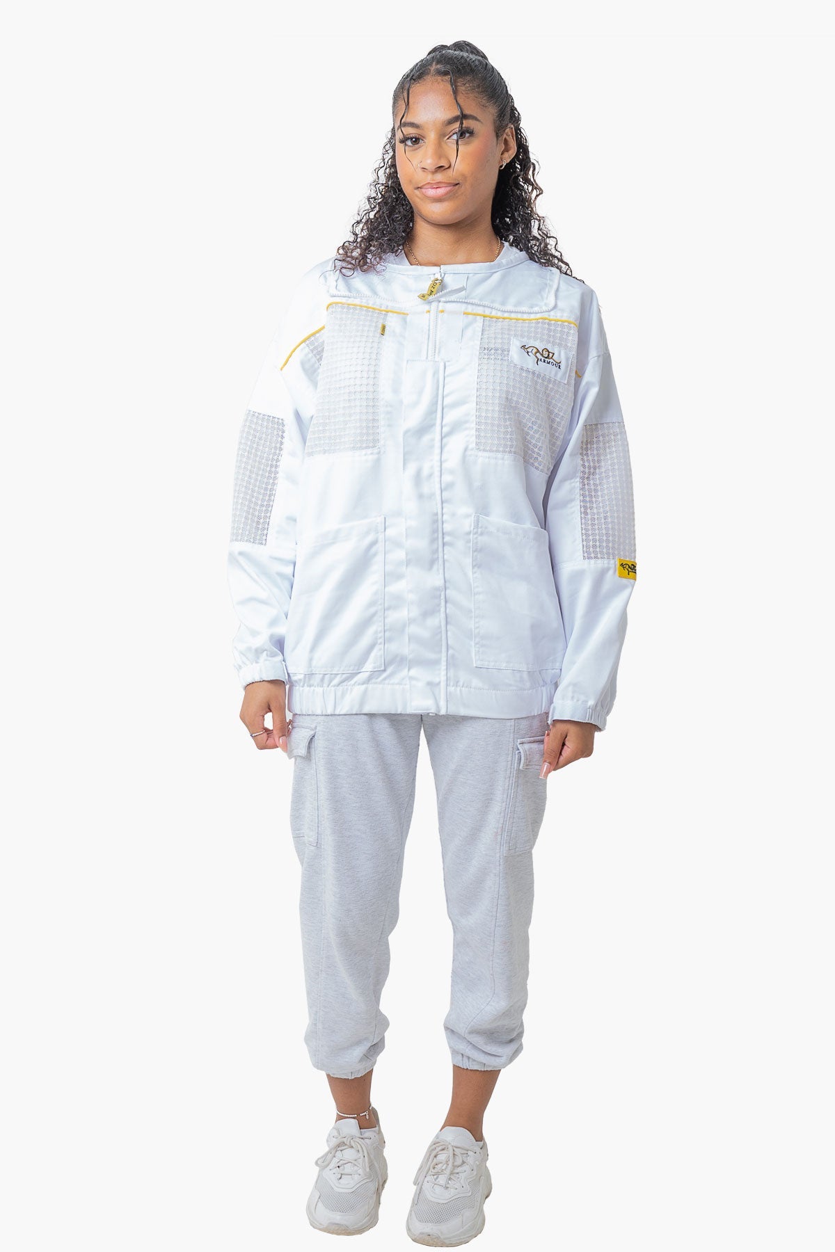 Poly Cotton Semi Ventilated Beekeeping Jacket With Fencing Veil & Round Hat Veil - Premium Jackets