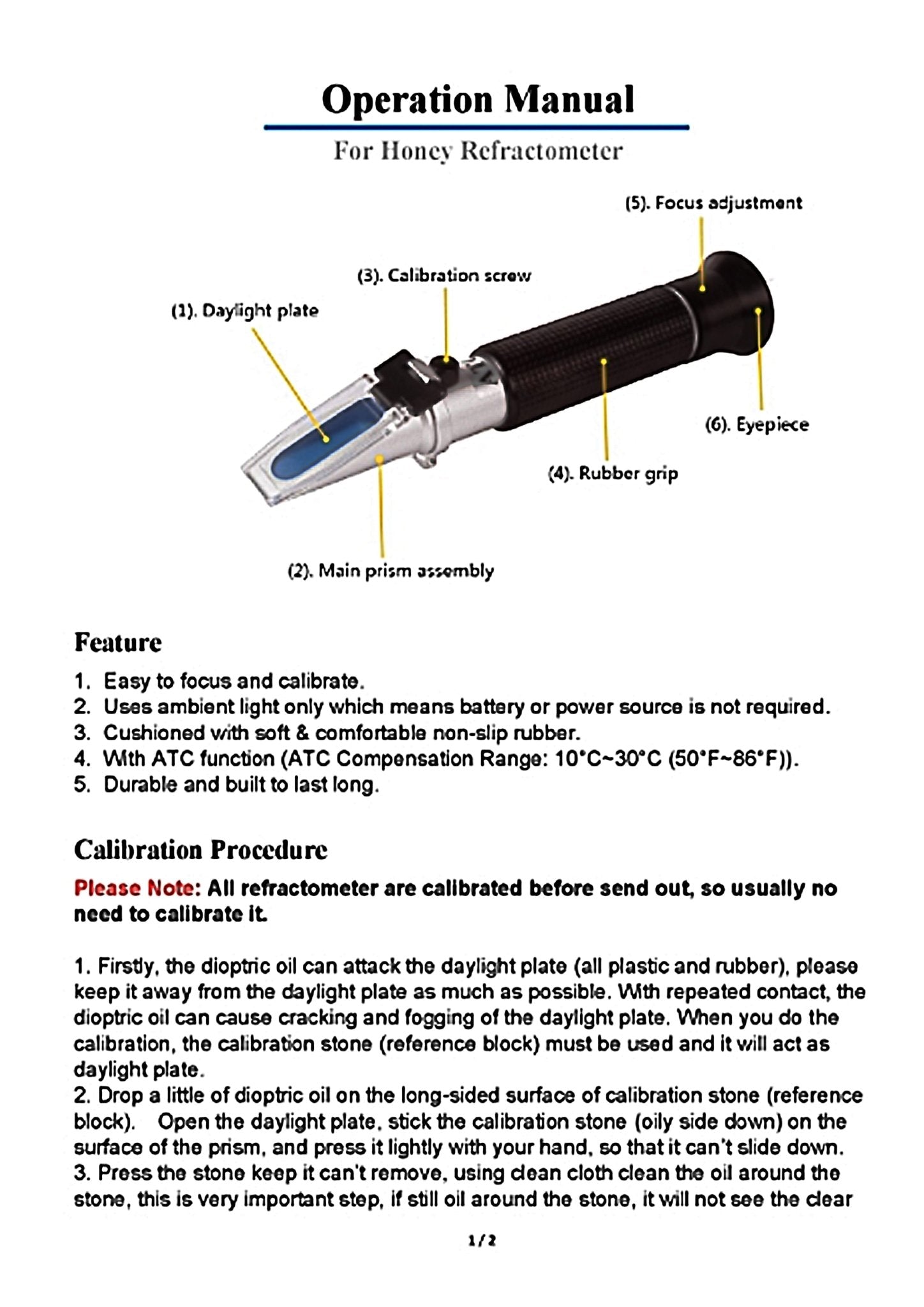 Premium Quality Copper Core Honey Refractometer - Honey Harvesting