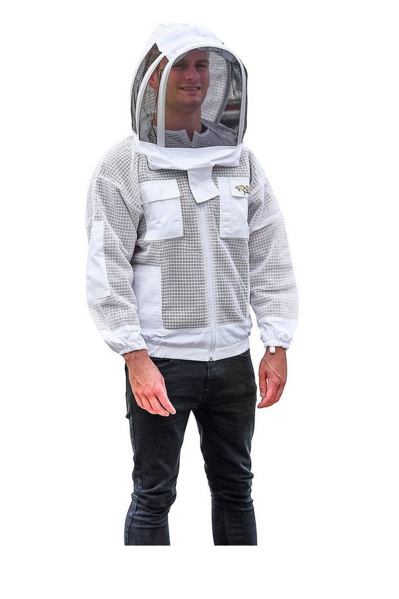 SALE OZ ARMOUR 3 Layer Mesh Ventilated Beekeeping Jacket With Fencing Veil or Round Hat - Premium Adult Suits and Jackets