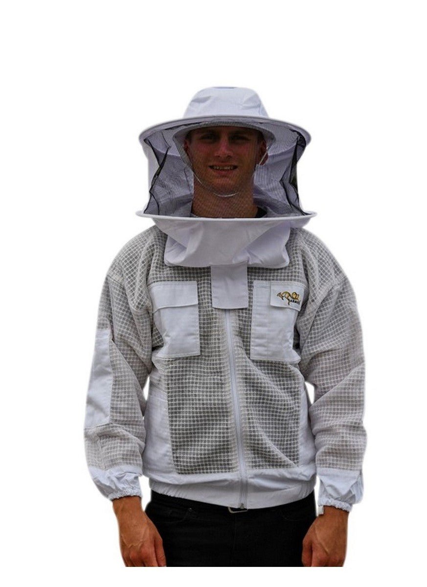 SALE OZ ARMOUR 3 Layer Mesh Ventilated Beekeeping Jacket With Fencing Veil or Round Hat - Premium Adult Suits and Jackets
