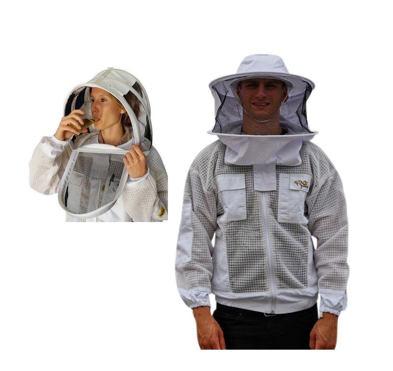 SALE OZ ARMOUR 3 Layer Mesh Ventilated Beekeeping Jacket With Fencing Veil or Round Hat - Premium Adult Suits and Jackets