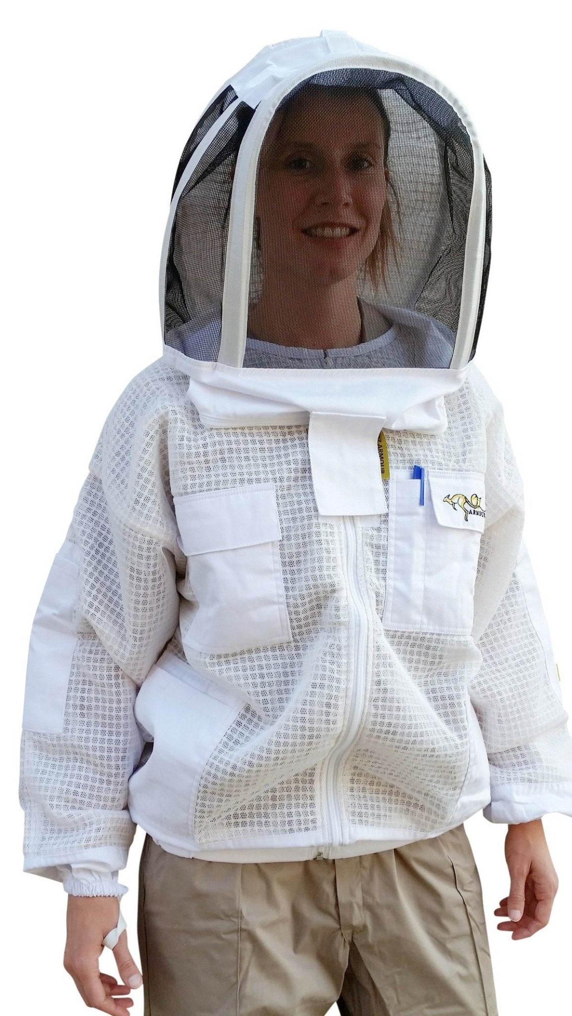 SALE OZ ARMOUR 3 Layer Mesh Ventilated Beekeeping Jacket With Fencing Veil or Round Hat - Premium Adult Suits and Jackets