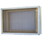 White painted wooden screened bottom board with wire mesh frame — top view