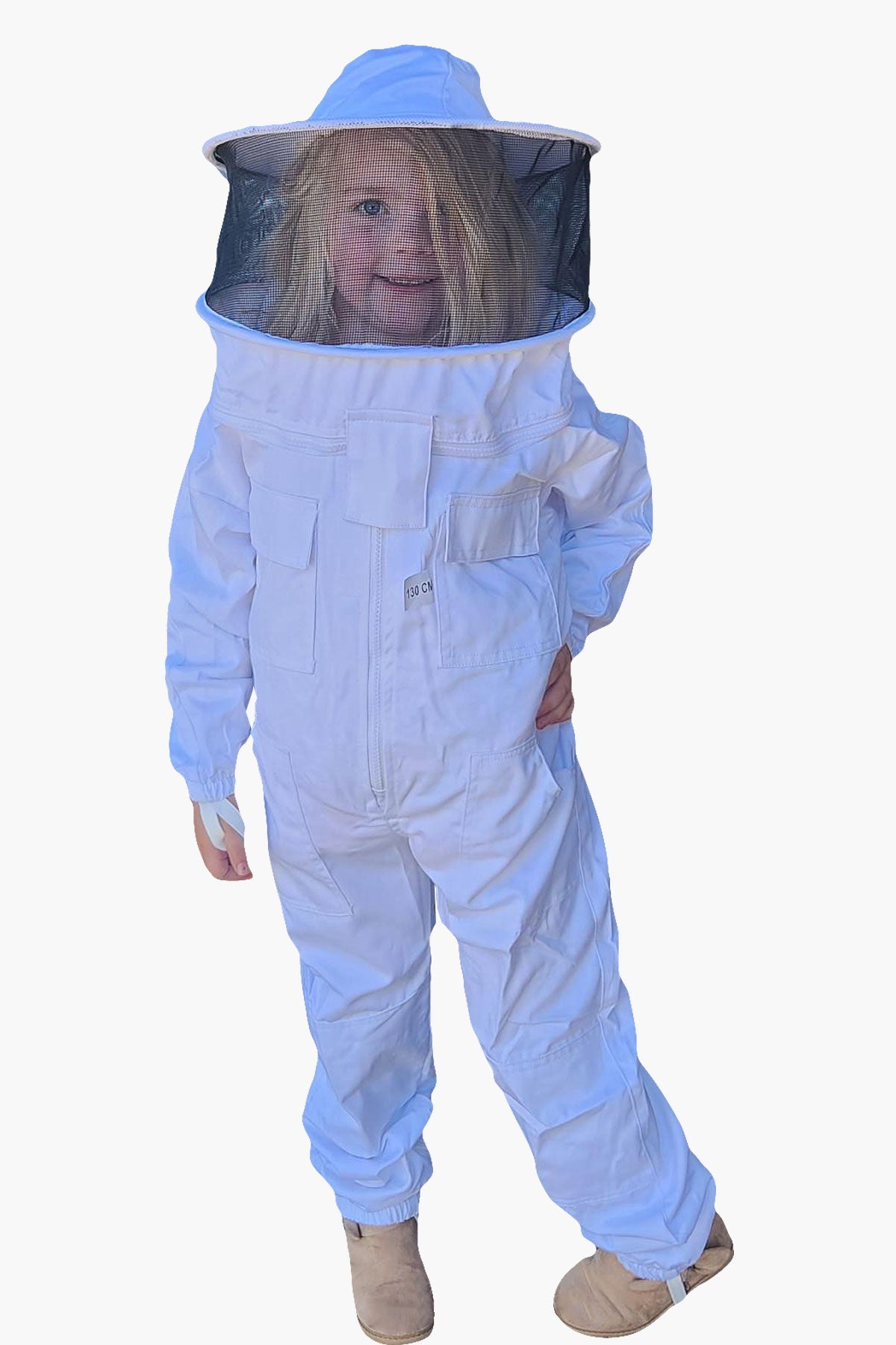 White Poly Cotton Children's Beekeeping Suits With Fencing and Round Hat Veils - Children's Suits