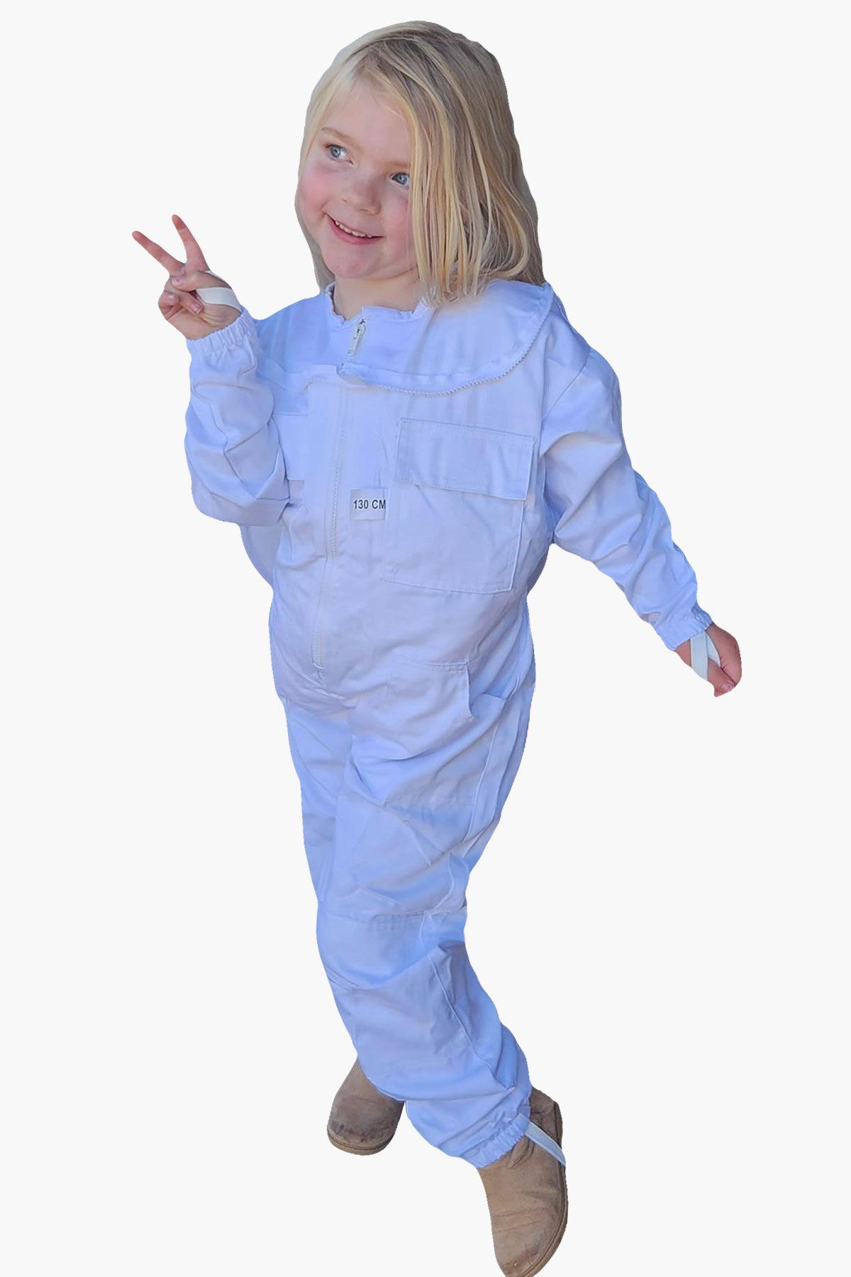 White Poly Cotton Children's Beekeeping Suits With Fencing and Round Hat Veils - Children's Suits