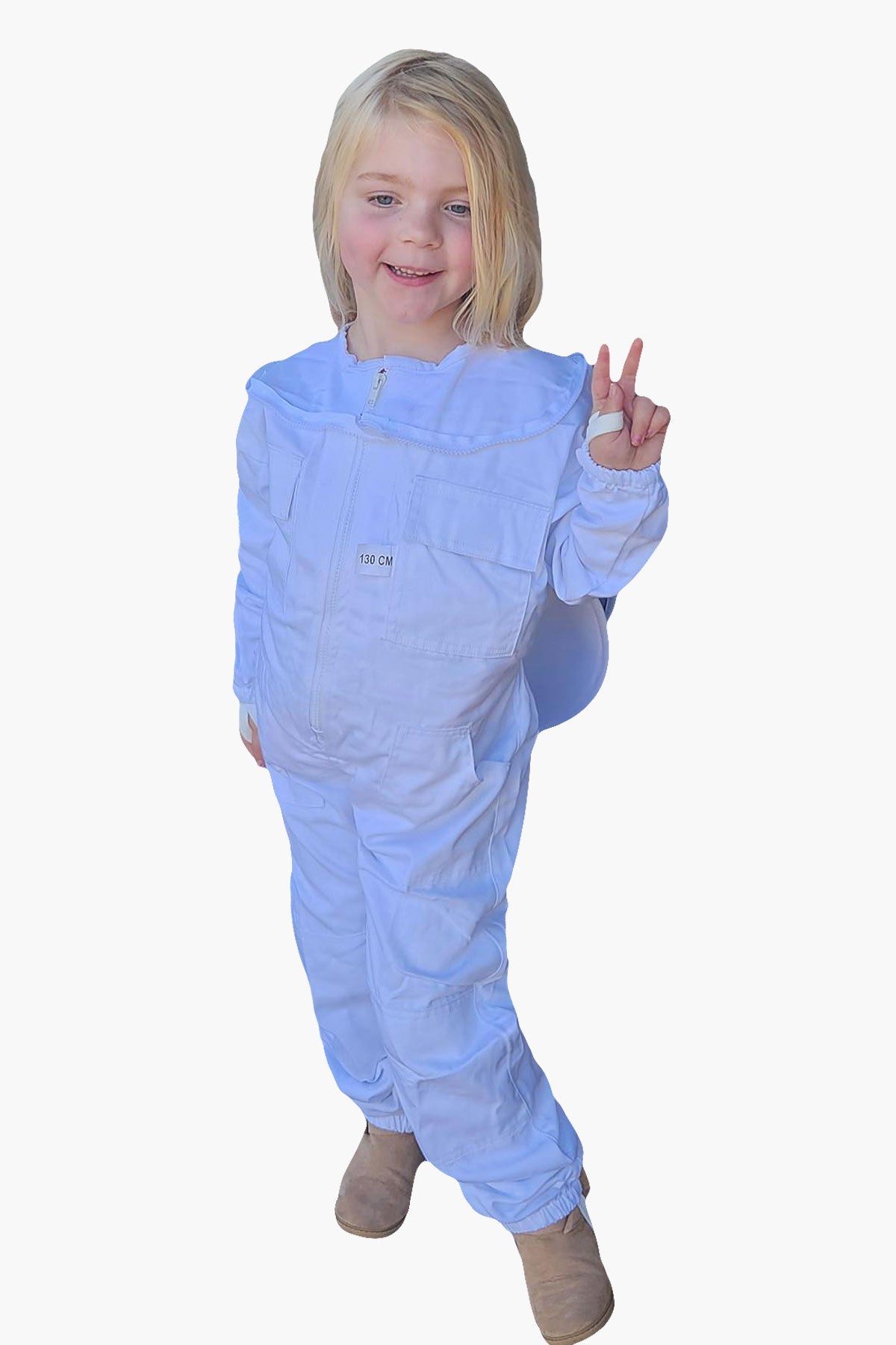 White Poly Cotton Children's Beekeeping Suits With Fencing and Round Hat Veils - Children's Suits