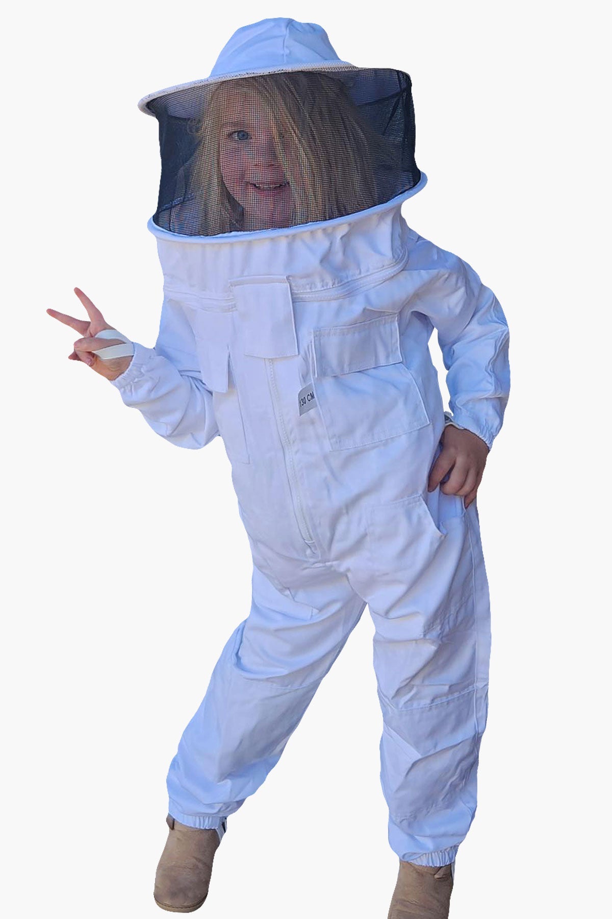 White Poly Cotton Children's Beekeeping Suits With Fencing and Round Hat Veils - Children's Suits