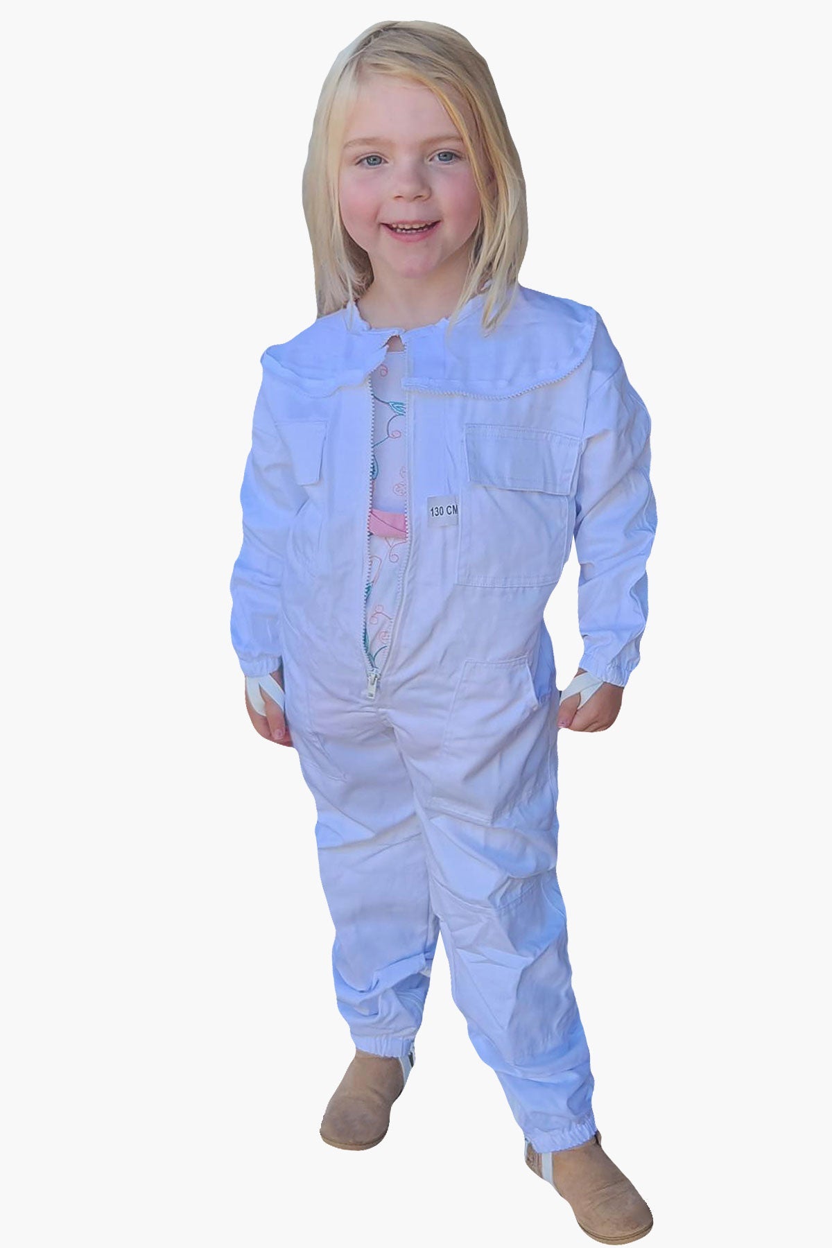 White Poly Cotton Children's Beekeeping Suits With Fencing and Round Hat Veils - Children's Suits