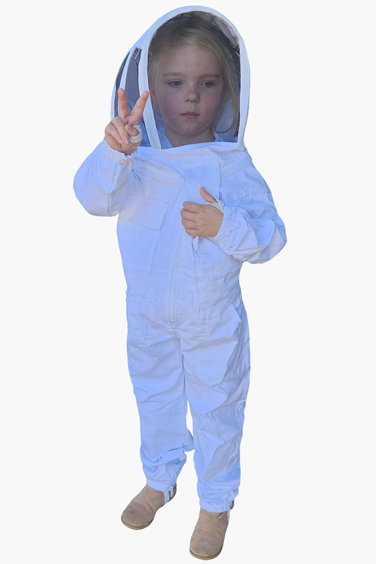 White Poly Cotton Children's Beekeeping Suits With Fencing Veil - Suits