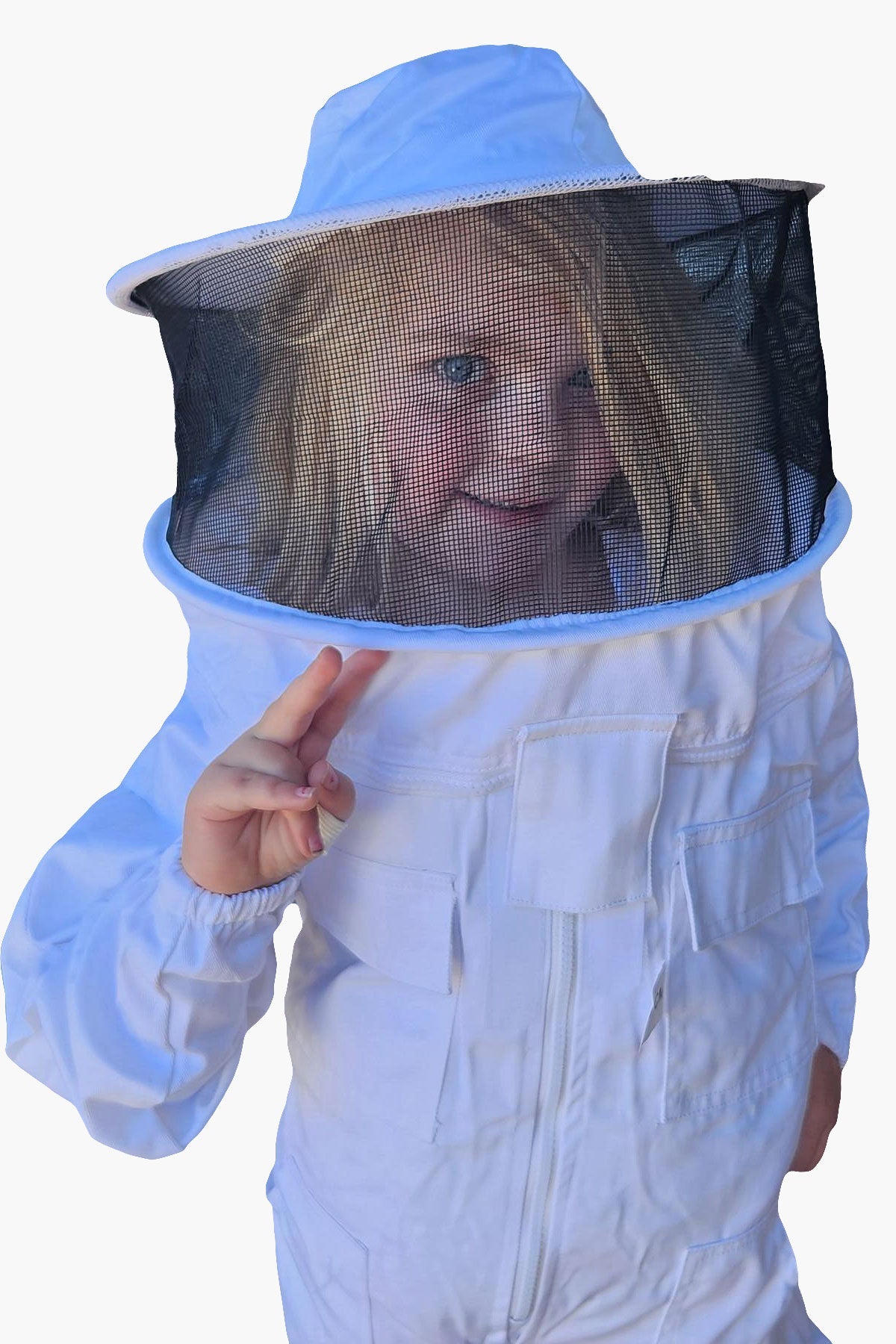 White Poly Cotton Children's Beekeeping Suits With Round Brim Hat - Suits