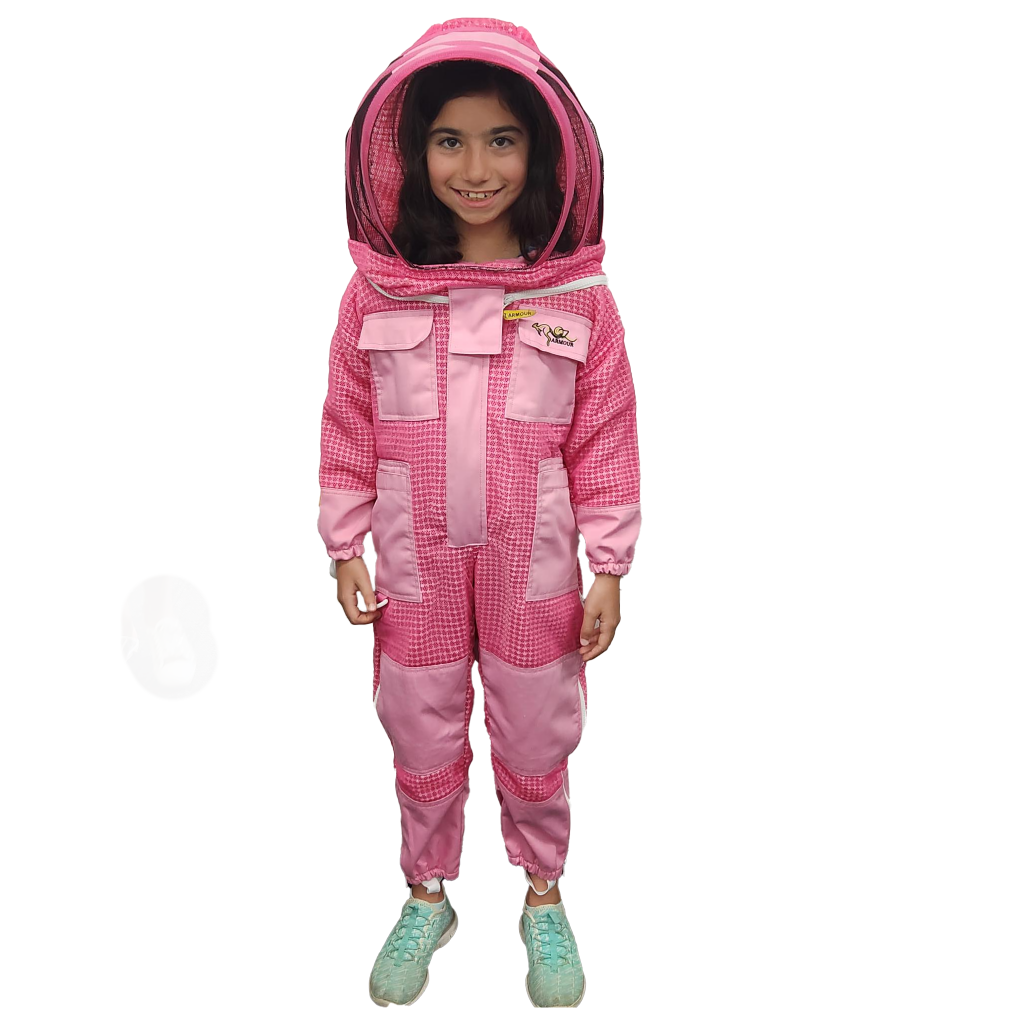 3 Layer Children's pink Beekeeping suit With Fencing Veil - Front View