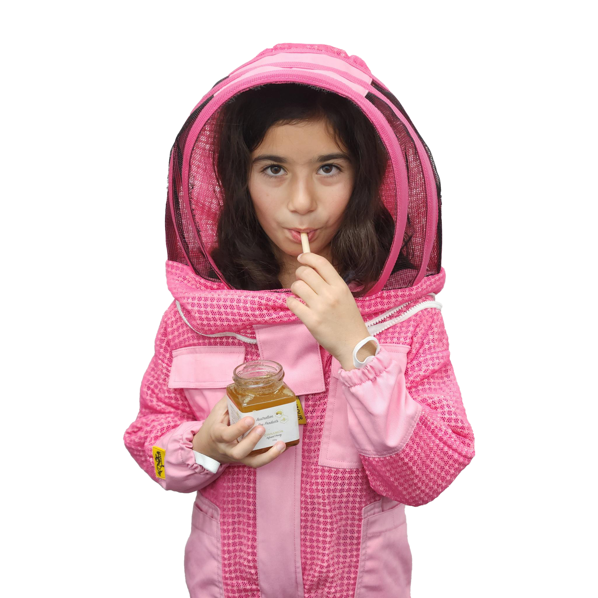 Children's pink Beekeeping suit With Fencing Veil - Close Up