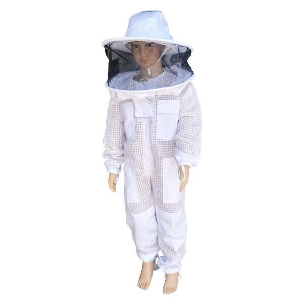 3 Layer Children's Beekeeping Suit With Fencing and Round Hat Veils - White Front Side