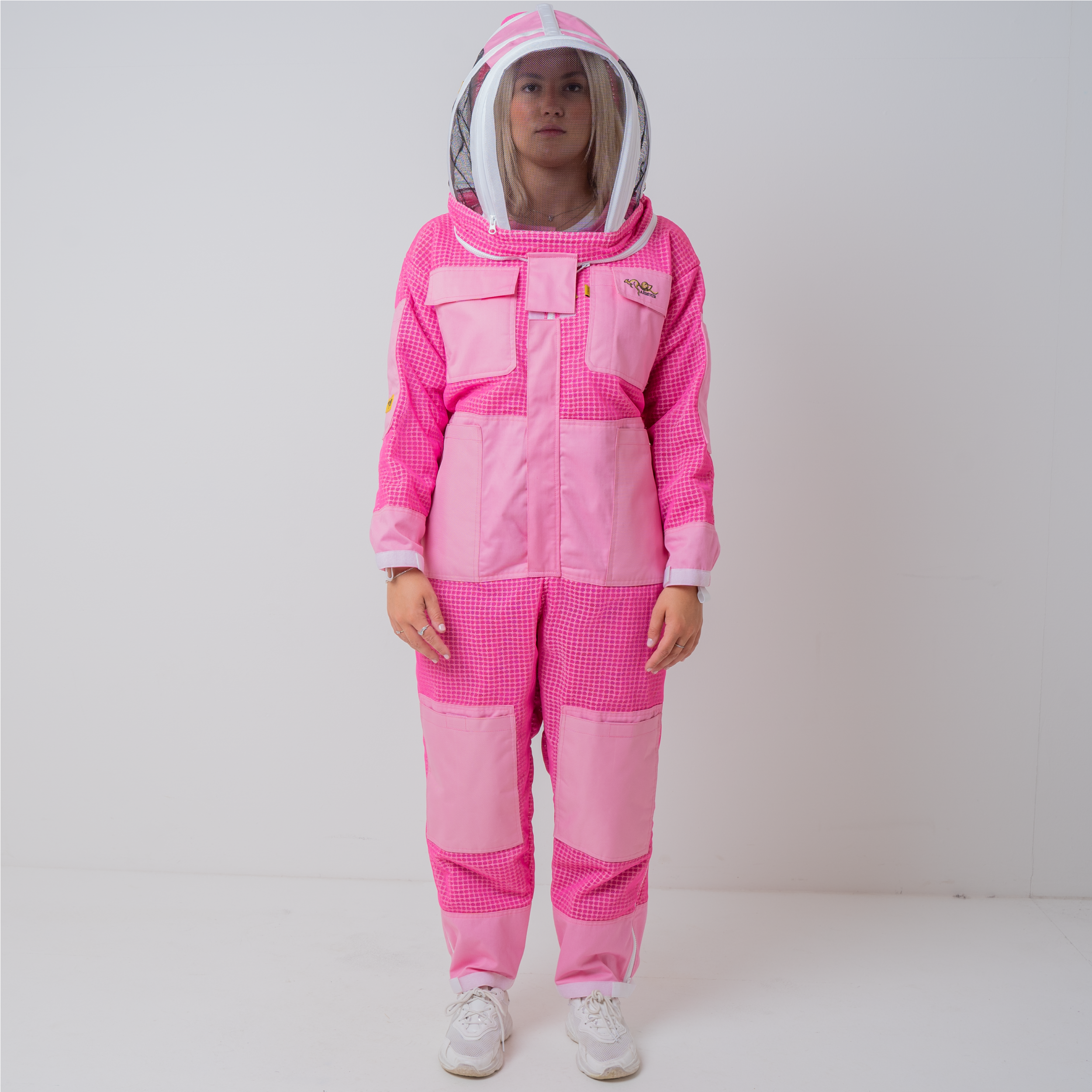 Pink Beekeeping Suit with 3 Layer Mesh, Fencing Veil - Front Side