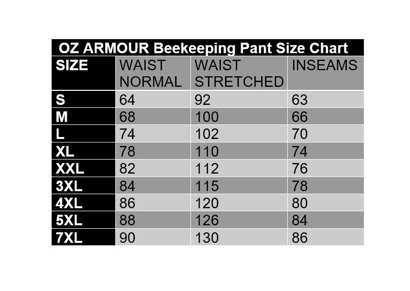Beekeeping Trousers - Sizes