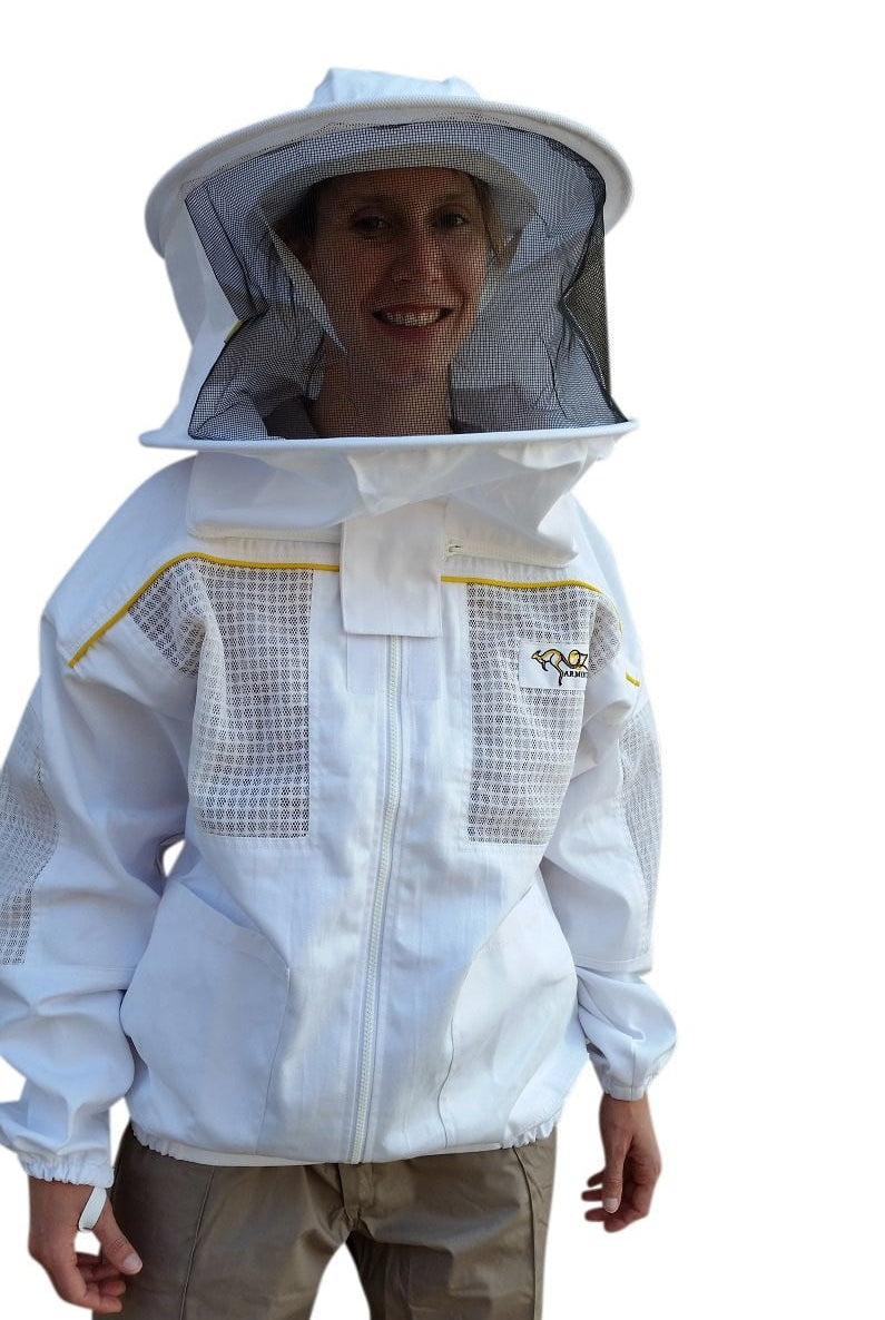 Poly Cotton Semi Ventilated Beekeeping Jacket With Round Hat Veil
