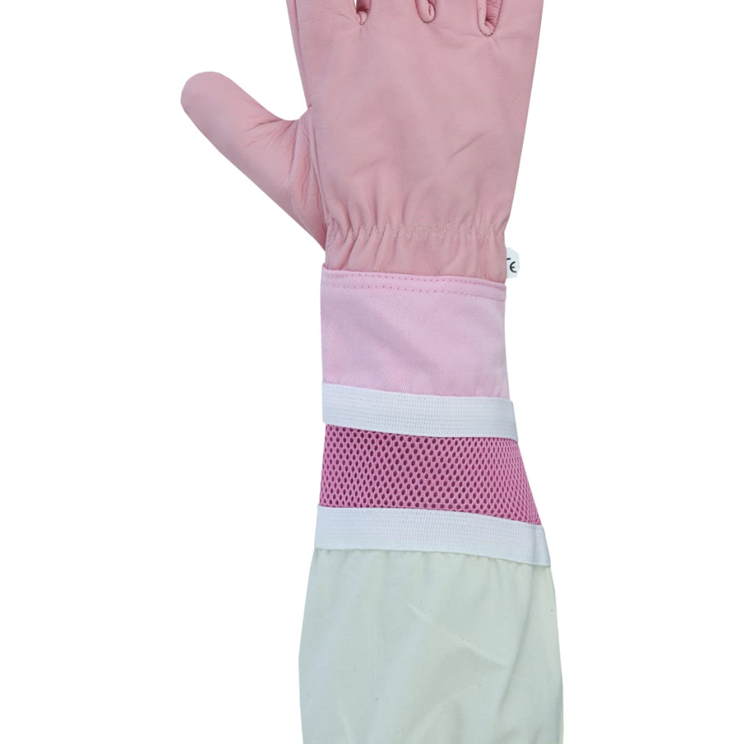 Side view showcasing the design and quality of OZ ARMOUR Pink Cow Hide Ventilated Gloves.