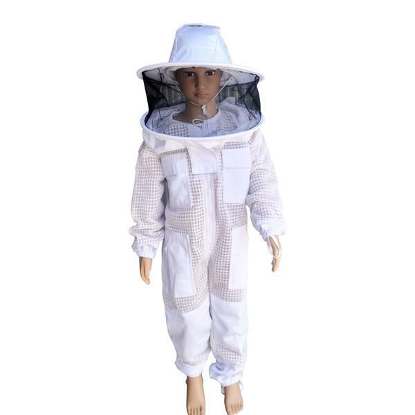  3 Layer Children's Beekeeping Suit With Fencing and Round Hat Veils - White