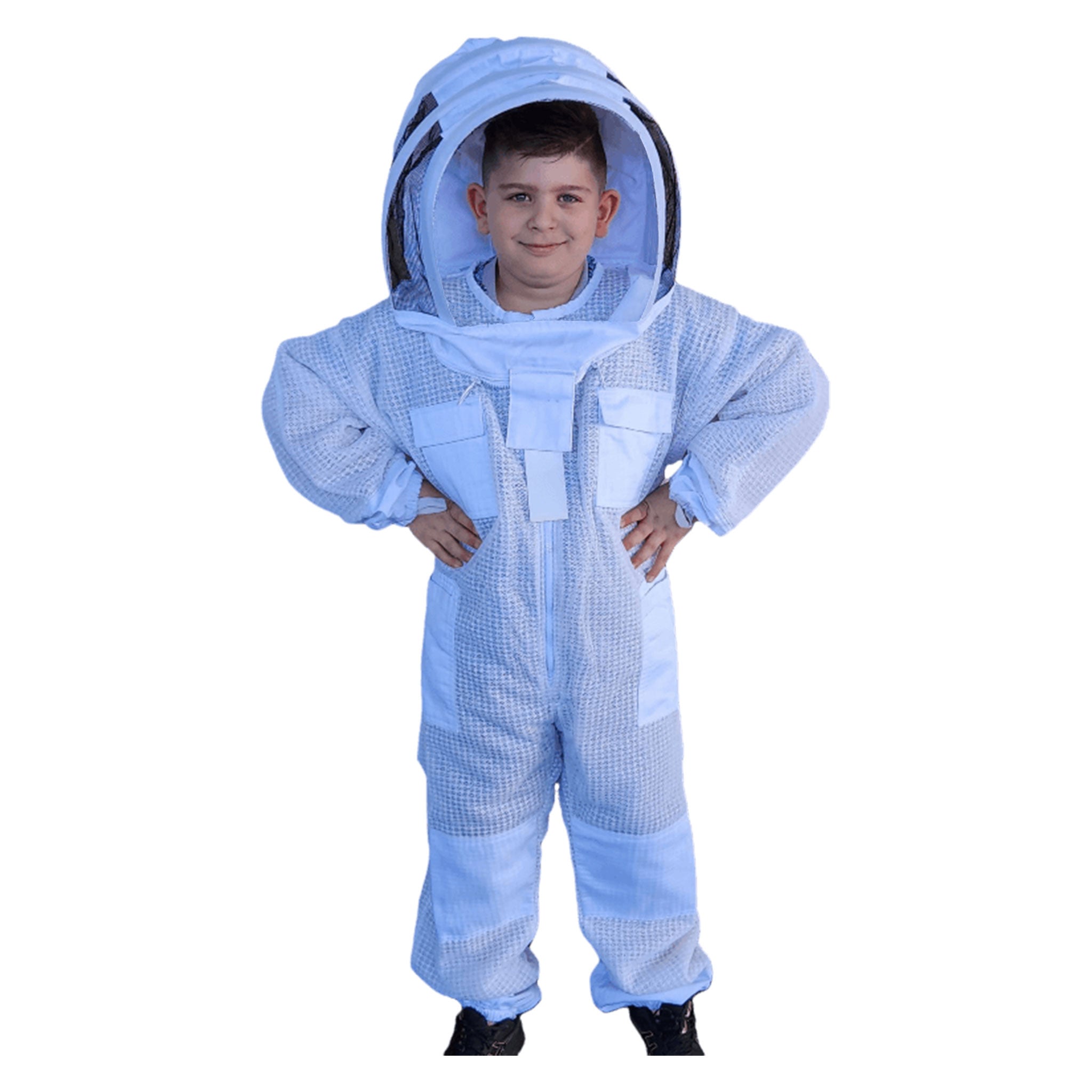 3 Layer Children's Beekeeping Suit With Fencing and Round Hat Veils - Blue