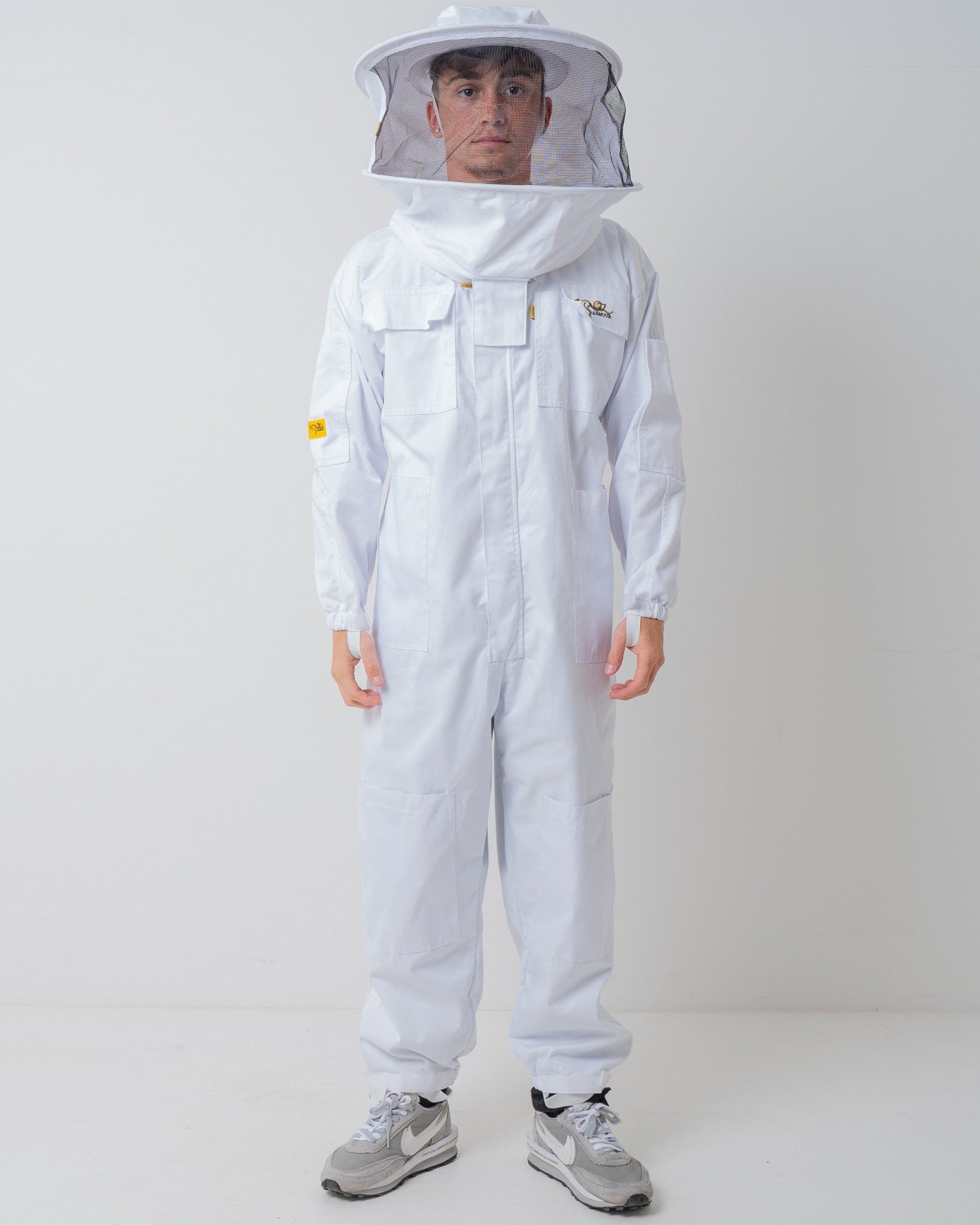OZ Armour Pre Shrunk Poly Cotton Beekeeping Suit with Fencing Veil – Front View